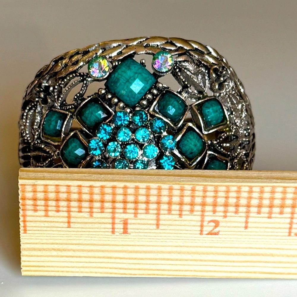 Vintage Rare Turquoise Spring Hinge Bangle Bracelet - Picture 11 of 12